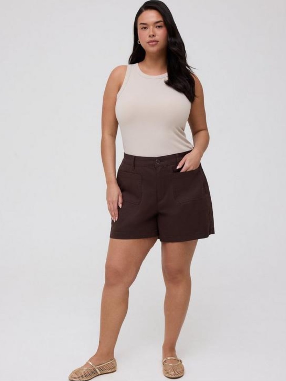 torrid Brown High-Rise Utility Bermudas